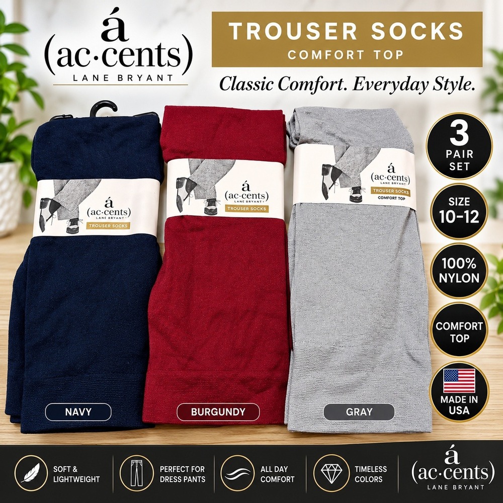 Lane Bryant ac.cents Trouser Socks 3 Pair Set Navy Burgundy Gray Size 10-12 USA